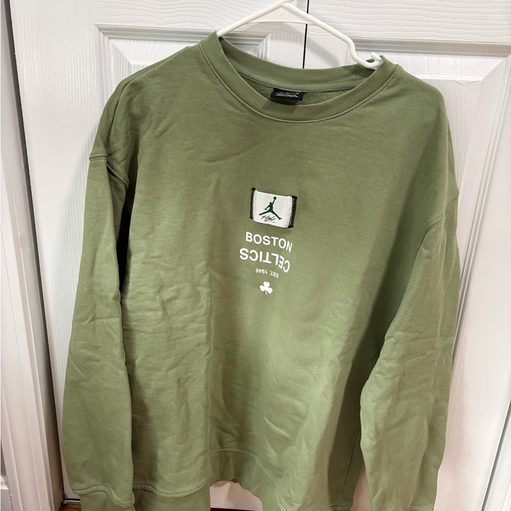 Jordan Olive Green Boston Celtics Crewneck Sweatshirt